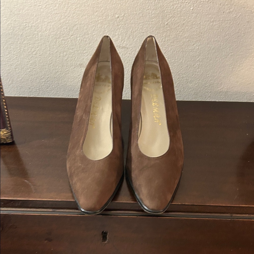 Delman Chocolate Brown Suede Heels